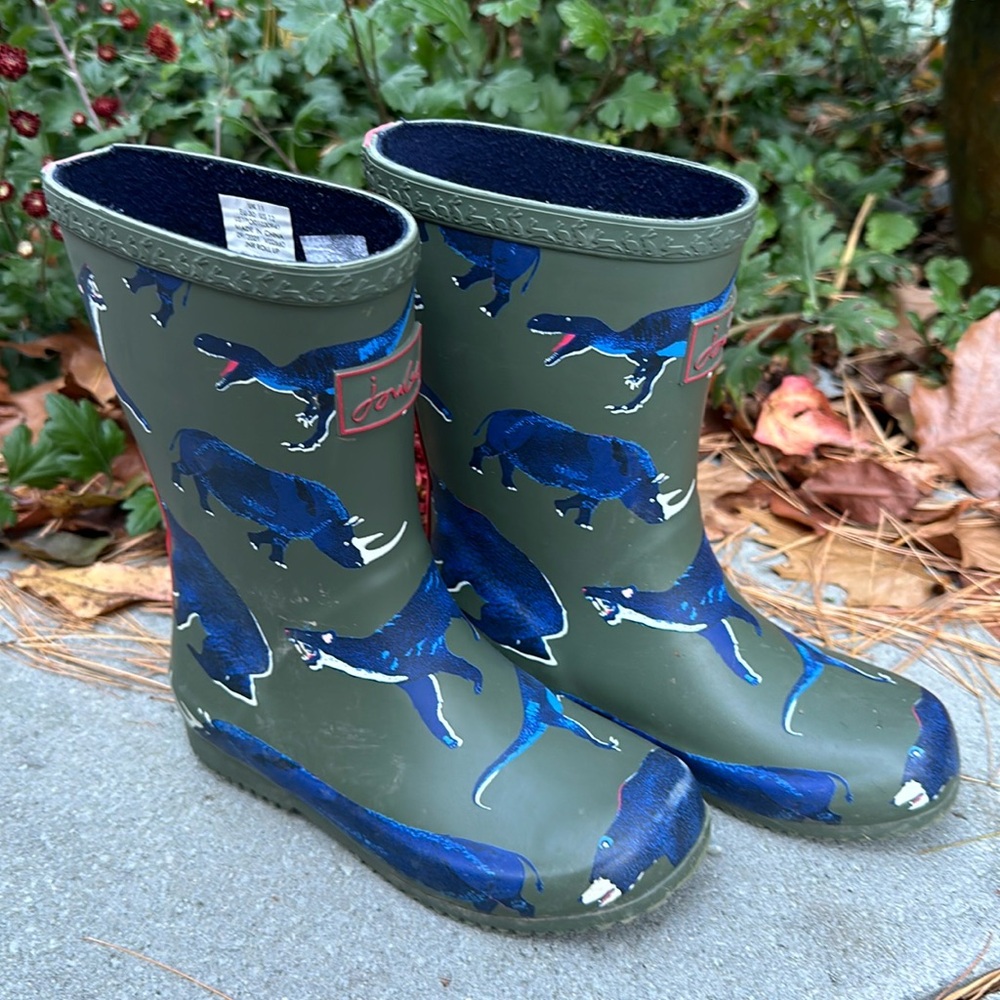 Joules Kids Green Dinosaur Rain Boots